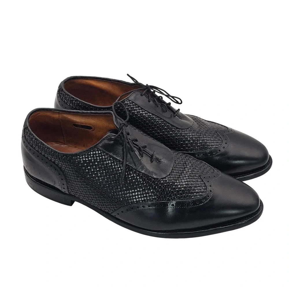 Allen Edmonds Hampstead‎ Oxford 12 EEE Black Woven Leather Wingtip Brogue Luxury